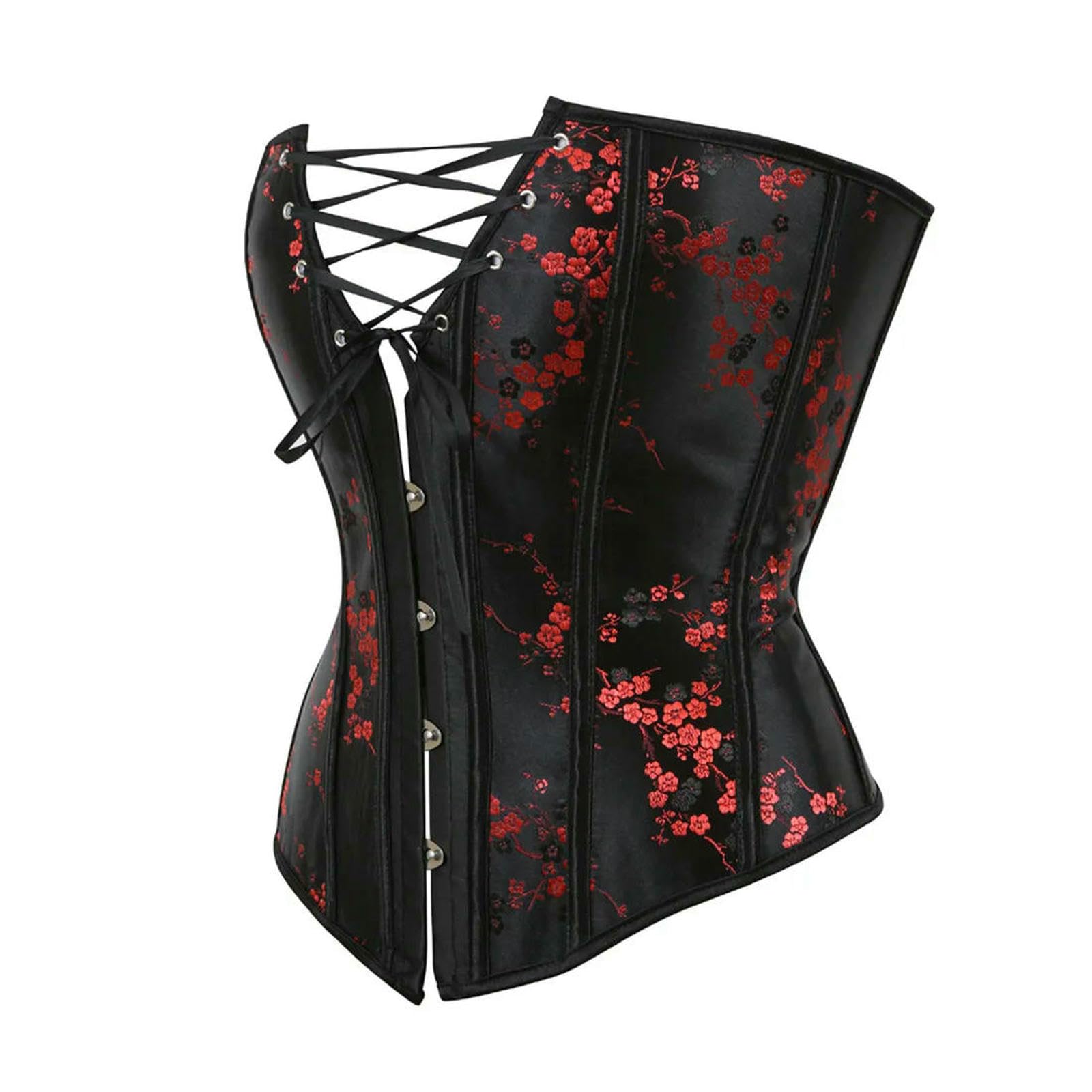 Ceinture amincissante Femme Corsetto Top Bustier Cinturina Ricamo Fiore più Dimensione Overbust Corselet Burlesque Lingerie Sexy Donne Rosso Nero-6180-red-3xl