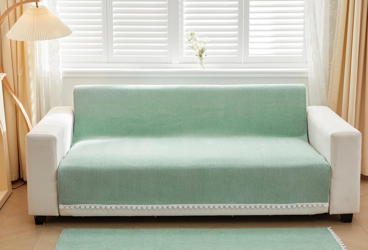 HOMETHREADS Chenille Fabric 1 Seater Couch/Sofa Covers | Luxurious Slipcover Solutions for Sofas, Armchairs, and Loveseats (Green, 4 Seater | 200x180cm)-picture-12