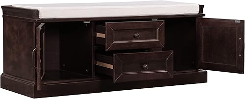 Miniatura 65 de LUMISOL Banco de almacenamiento con 2 cajones y 2 armarios, banco de entrada con cojines extraíbles, banco de zapatos para entrada, sala de estar,