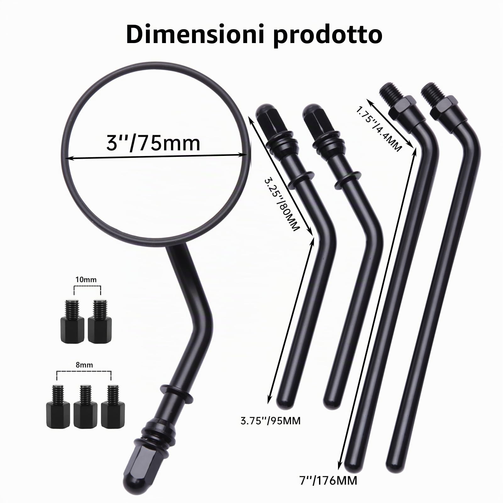 DREAMIZER Specchietti Retrovisori Rotondi da 3'', 8mm 10mm CNC Specchietto Retrovisore Universale Compatibile con Harley Sportster 883 1200 Softail Dyna Cafe Racer Cruiser Bobber Scooter E-Bike