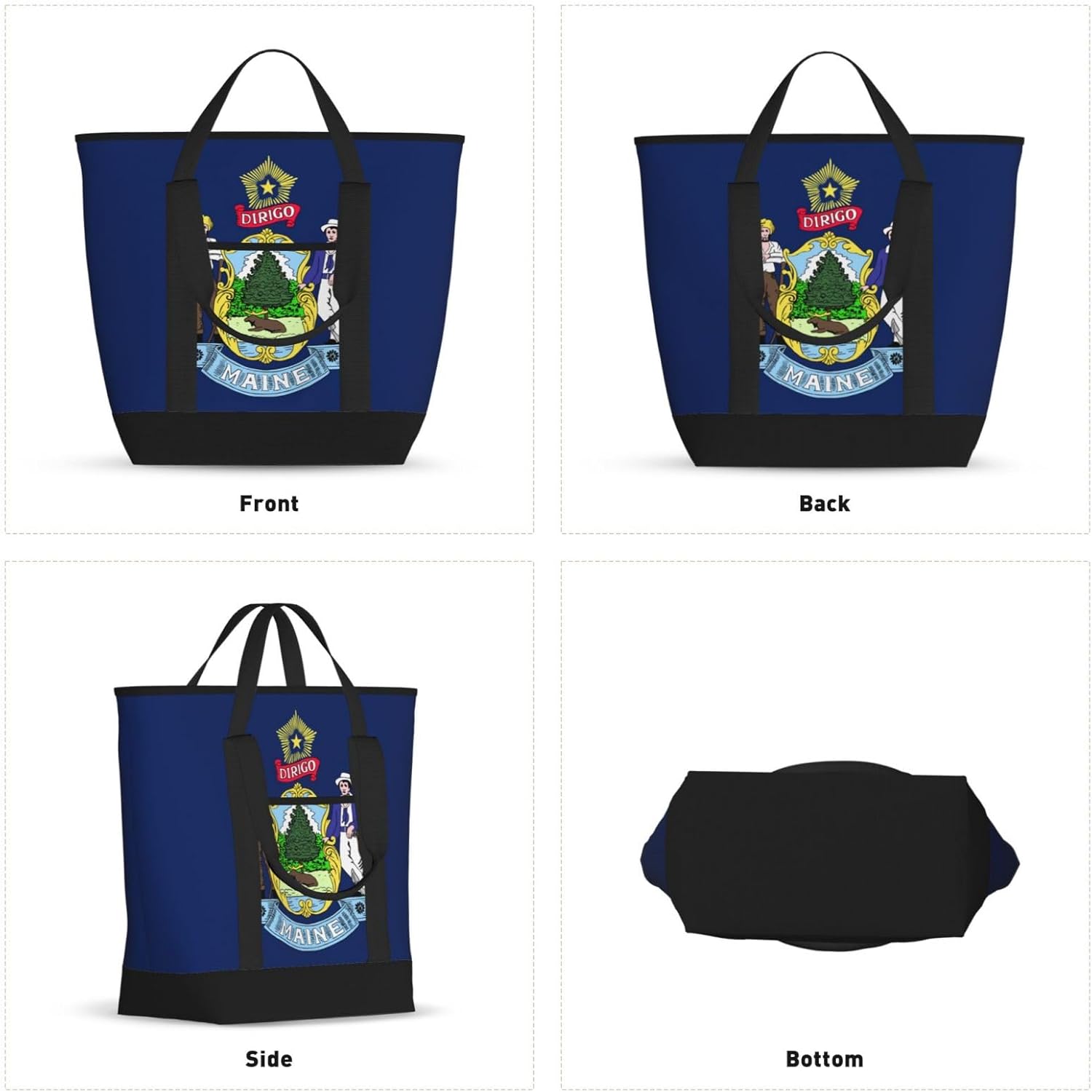 Maine State Flag Print Large Cooler Bag Tote Bag,Reusable Grocery Bag,Lunch Box Bag, For Picnic Beach Camping