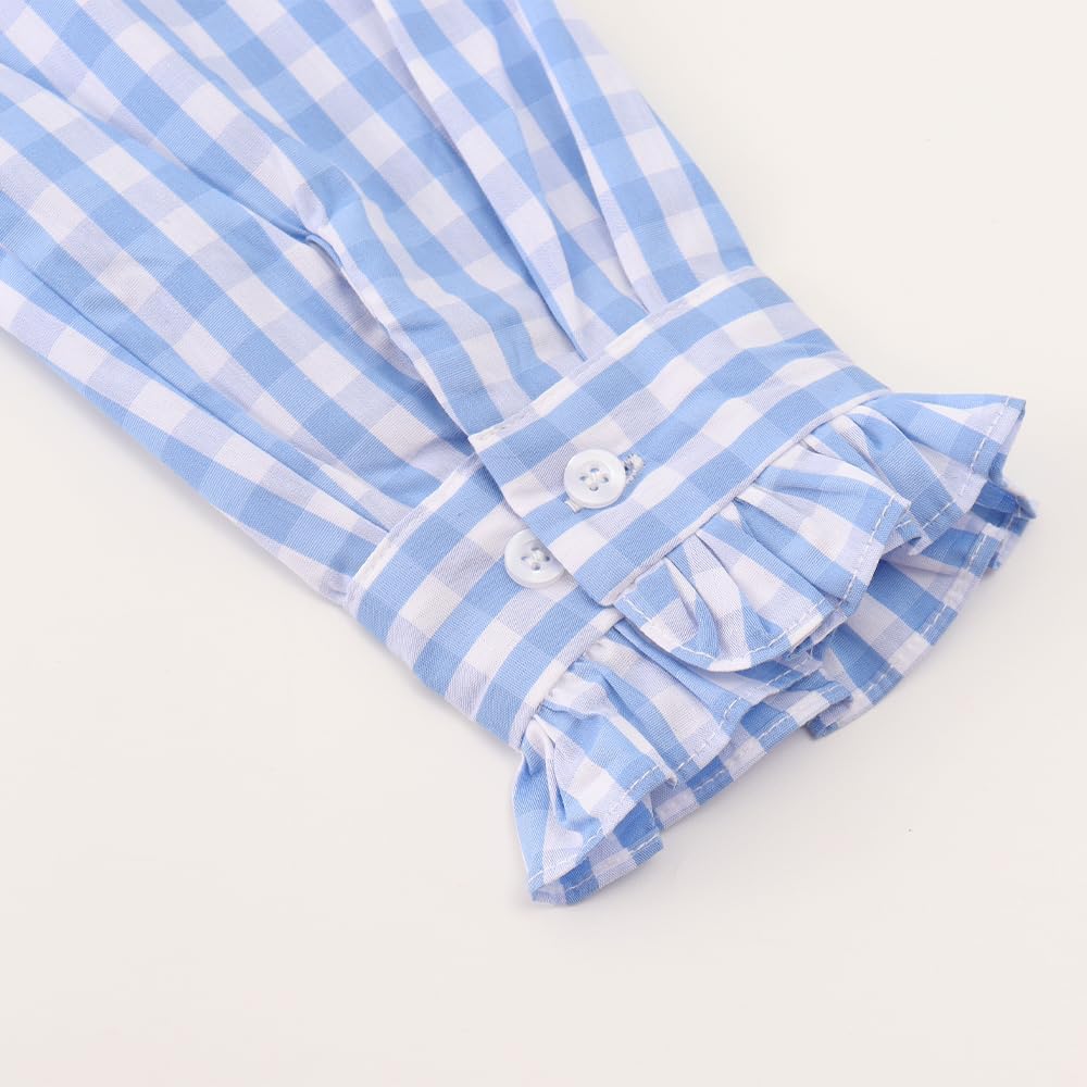 Noomelfish Girls Ruffle Button Down Uniform Dress Shirts Kids Plaid Western Long Sleeve Blouse Tops (5-14 Years) - Image 5