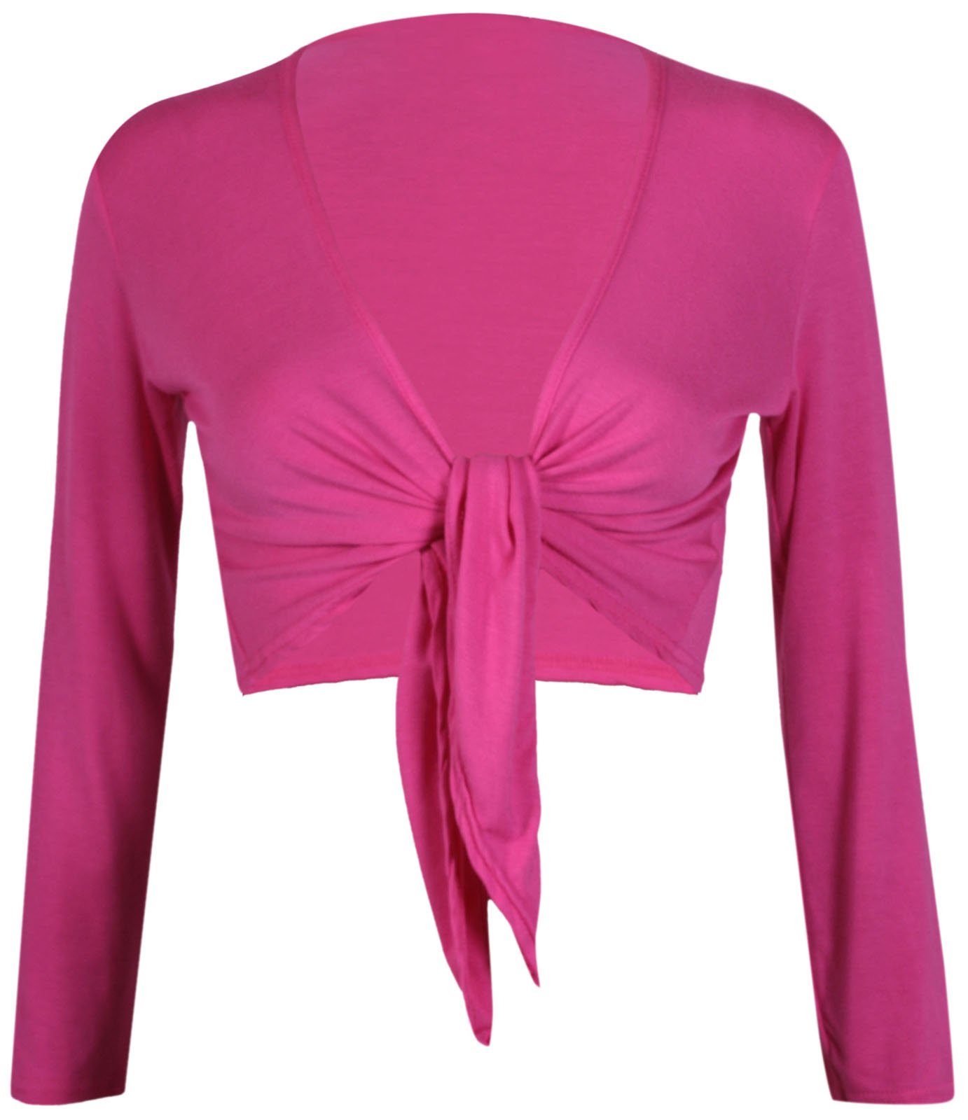 GOSTYLES® Womens Plain Tie-Up Front Cropped Bolero Shrug, Ladies Long Sleeve Lightweight Summer Cover-Up Crop Cardigan Blouse (Fuchsia, XL)