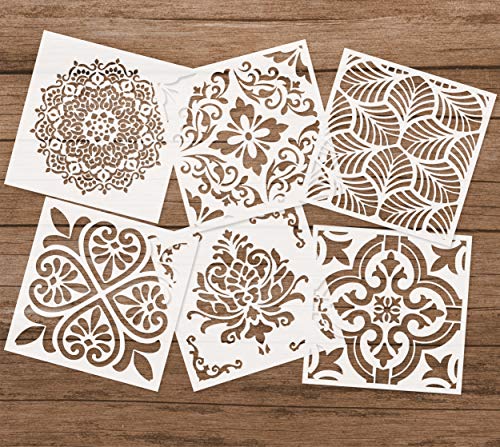 Michiko 6 Pack (6X6 Inch) Reusable Painting Drawing Stencils, Stencils For Painting On Wood, Large Wall Floor Tile Wood Fabric Art Kids Stencils, Mandala Moroccan Artistic Stencil #TOP2