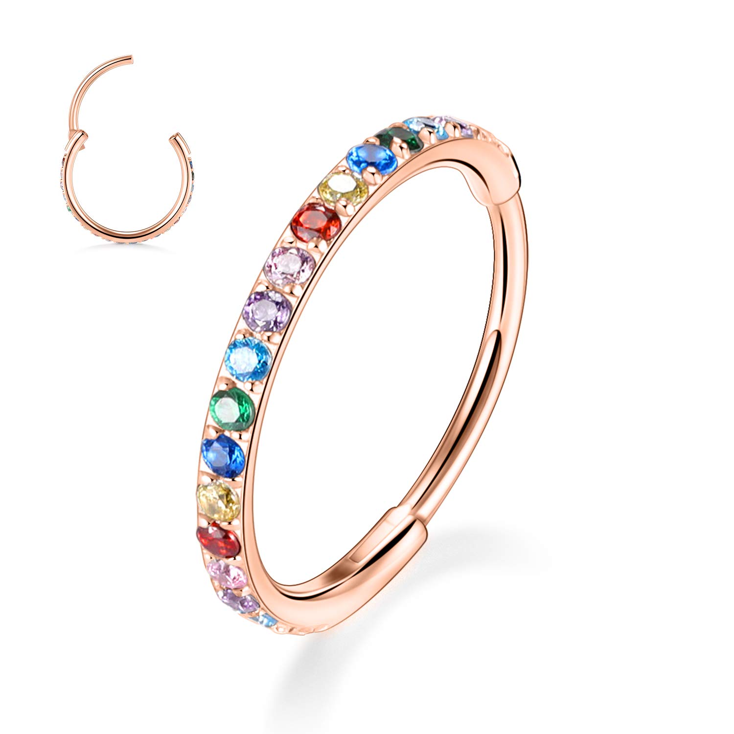 hengkaixuan CZ/Opal Nose Rings Conch Jewellery Septum Clicker 316L Surgical Steel Segment Ring Helix Cartilage Earrings Hoop Daith Tragus Rook Piercing Jewellery