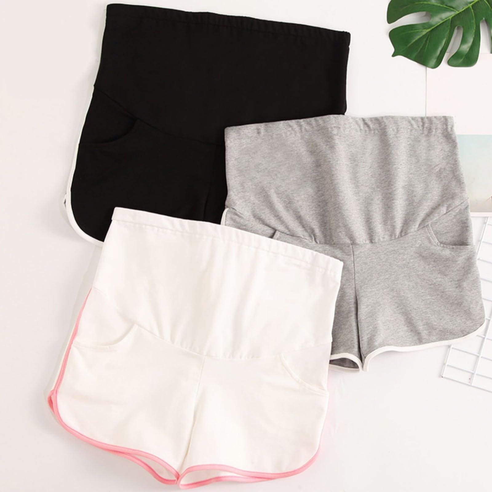 Generisch 2025 - Short de grossesse au-dessus du ventre avec poches - Short de grossesse avant pendant la grossesse - Short d'été court pour femme