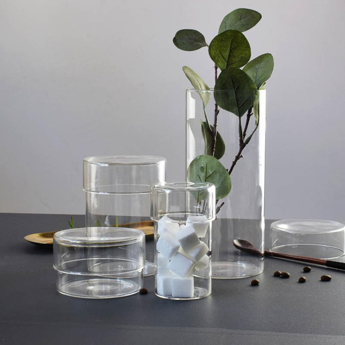 MAGICLULU 4 Stück Luftdichte Glas Vorratsdosen mit Deckel Klare Aufbewahrungsbehälter aus Glas für Losen Tee und Trockene Lebensmittel für Haushalte