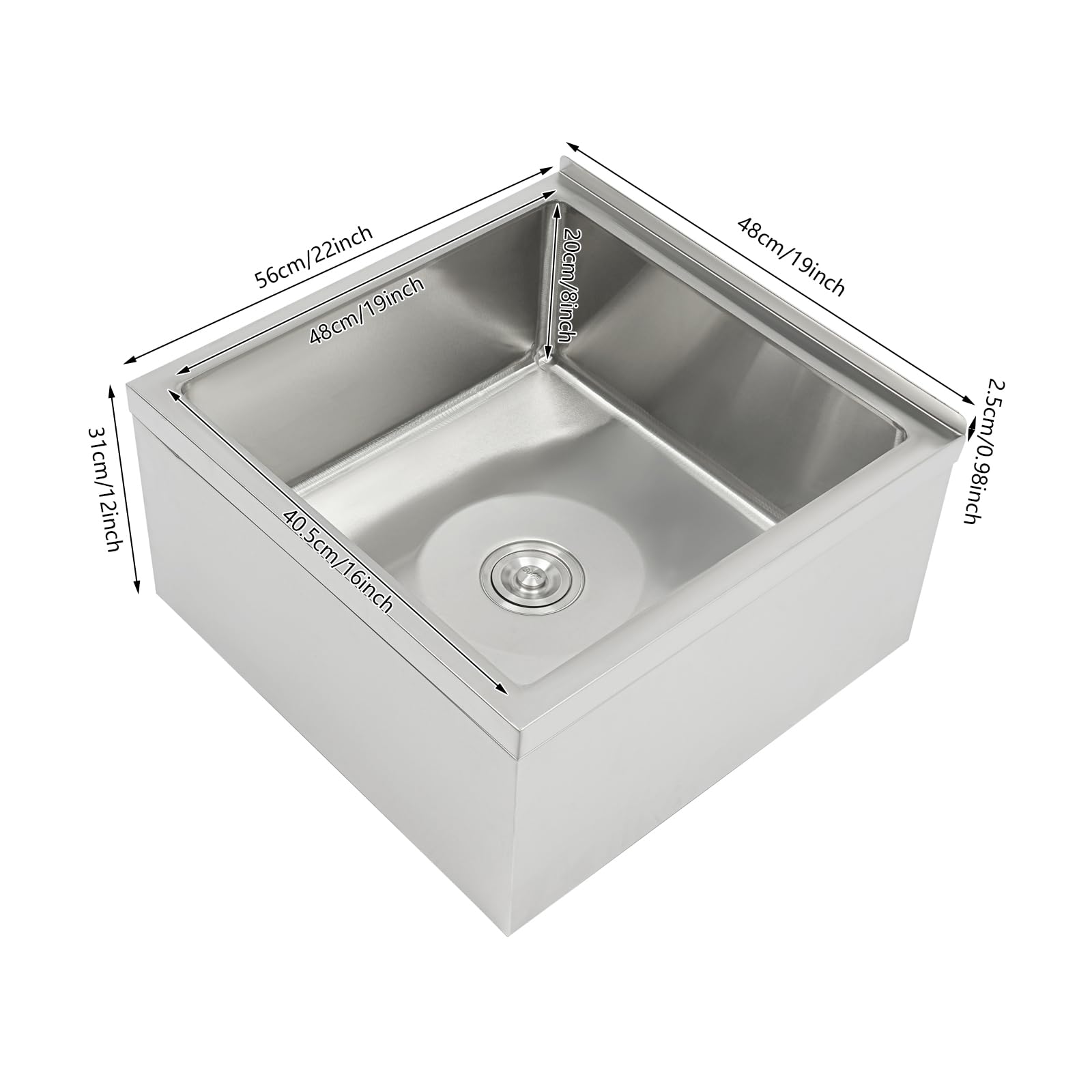 Lavello da cucina in acciaio inox 304, 56 x 48 x 31 cm, lavello