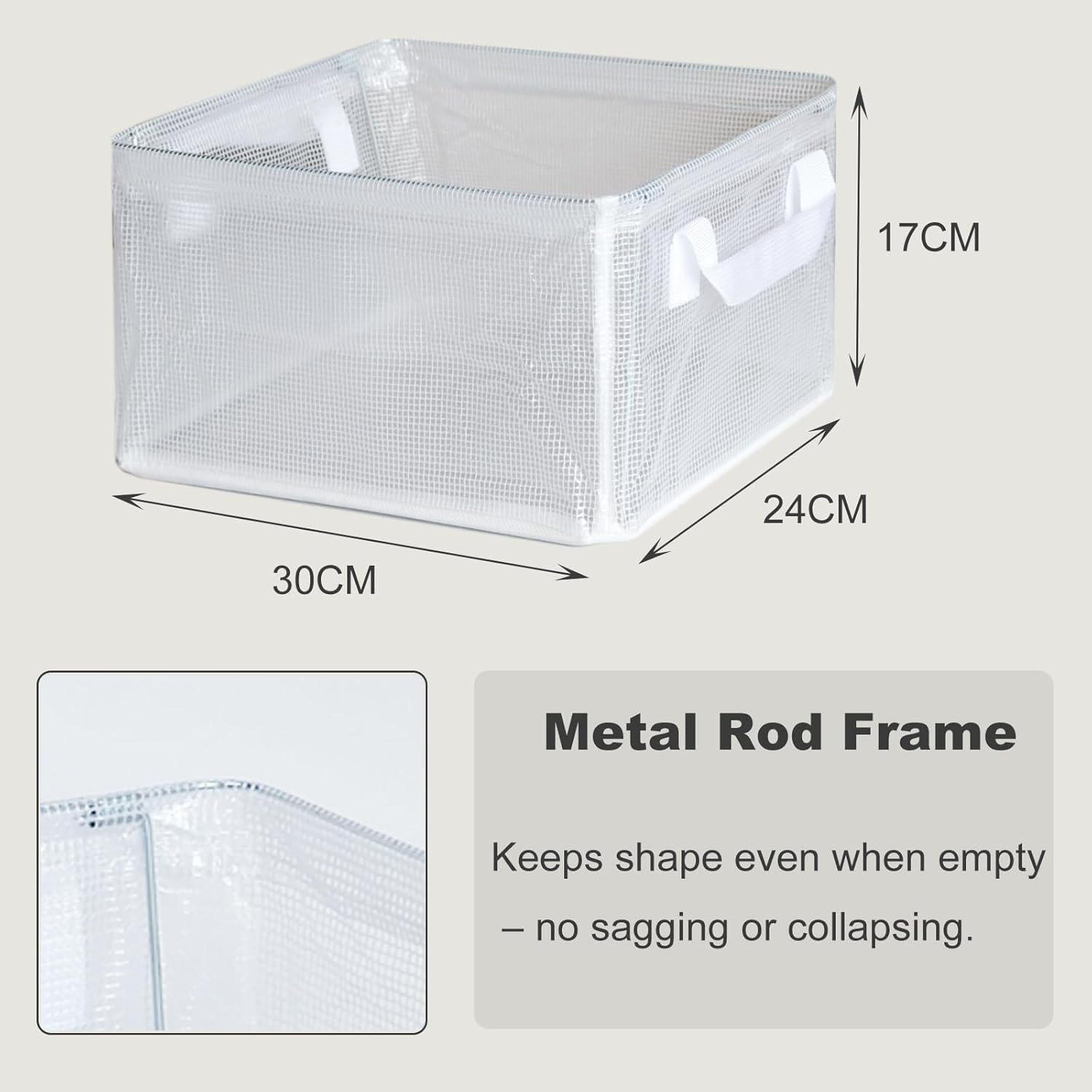 3 Pcs Storage Box with Handles, Foldable Clear Wardrobe Baskets for Storage, Canvas Linen Storage Baskets for Clothes, Toys, Towels, Office, Small
