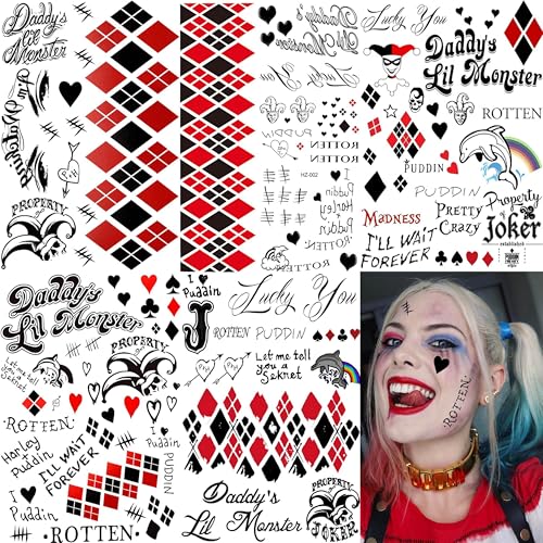 5 Sheets HQ Halloween Temporary Tattoos For Women Men Adults, Face Hand Tattoos Halloween Makeup Kit, Rapper Fake Halloween Tattoo Stickers Cosplay Costume Accessories