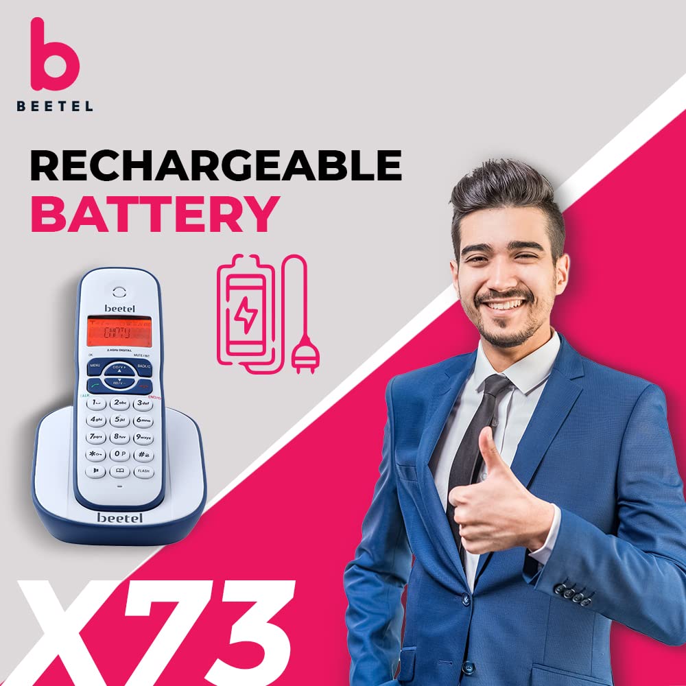 Beetel X73N Cordless 2.4Ghz Cordless Landline Phone with Caller ID Display, 2-Way Speaker Phone with Volume Controls, Auto Answer, Alarm Function, Stylish Design (Blue/White)(X73N) 25 61POPfPm0gL. SL1000