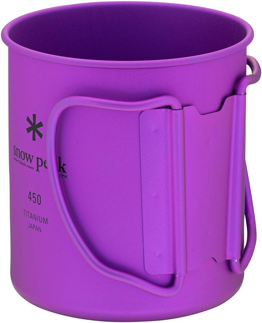 Snow Peak Ti Single Wall 450 Cup Purple - Lightweight & Compact Cup with Foldable Handles