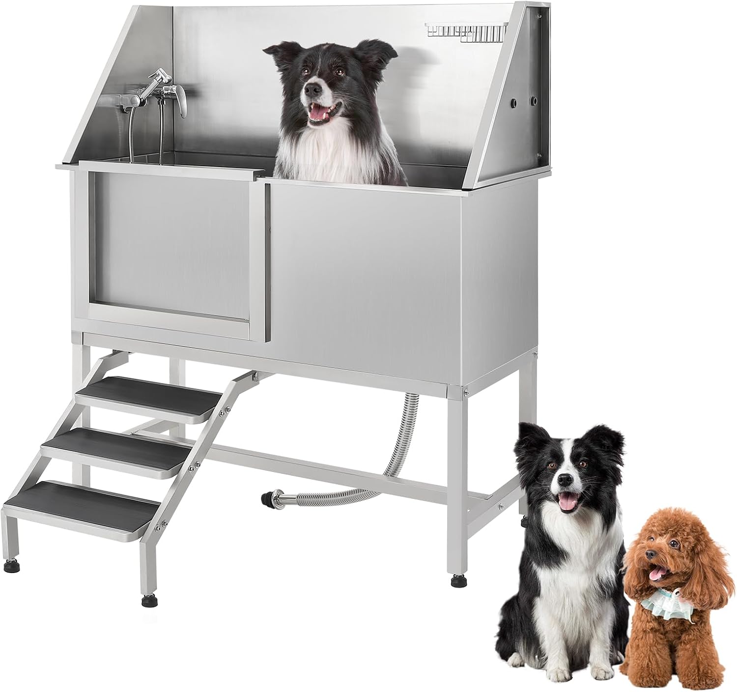 GarveeLife 62 in Pet Dog Washing Station with Ramp, Professional Stainless Steel Dog Grooming Tub with Soap Box, Faucet, Dog Bathtub for Large, Medium, Small Pets, Washing Sink for Home
