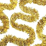 Fácil de dar forma: el alambre suave dentro de la guirnalda de oropel verde le permite doblarlo de manera flexible en cualquier forma que desee, por ejemplo, envolverlo alrededor de un árbol de Navidad o cortarlo en diferentes piezas para hacer manualidades para sus decoraciones navideñas