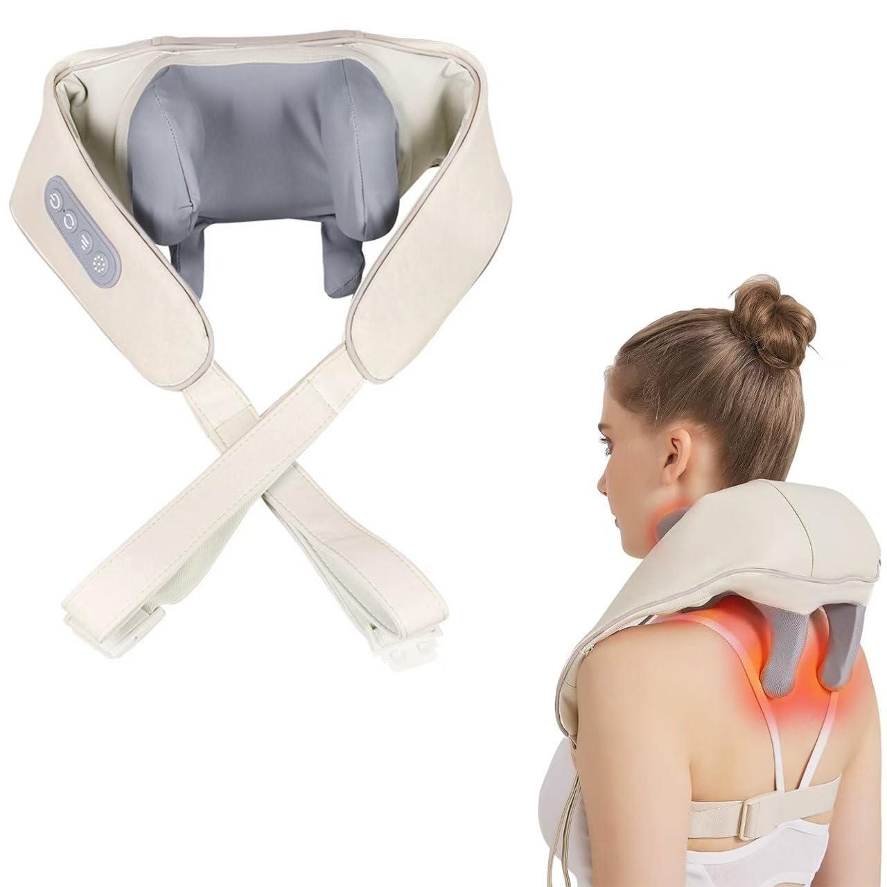Massaggiatore Cervicale, 6D Massaggiatore Collo Cervicale e Spalle con Riscaldamento a 42°C, 2 Modalità e 3 Livelli Impulsi Elettromagnetici Massaggiatore per Uso Domestico in Ufficio