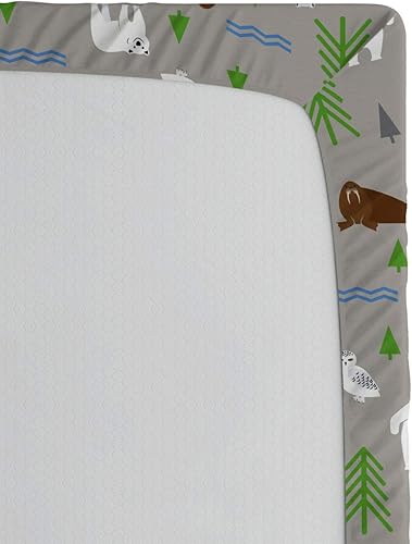 Miniatura 4 de Lunarable Forest - Sábana bajera ajustable con diseño de animales de oso polar con búho, morsa, zorro, ártico, abeto, campamento, norte, funda de