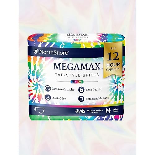 NorthShore MegaMax HBL Adult Diapers with Tabs, Tie-Dye, Small, 10 Count
