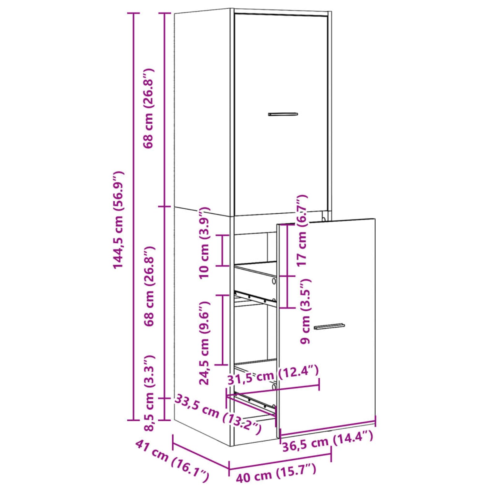 Armadio per farmacie, in legno, 40 x 41 x 144,5 cm, bianco, con 4 pratici cassetti estraibili, per casa e ufficio