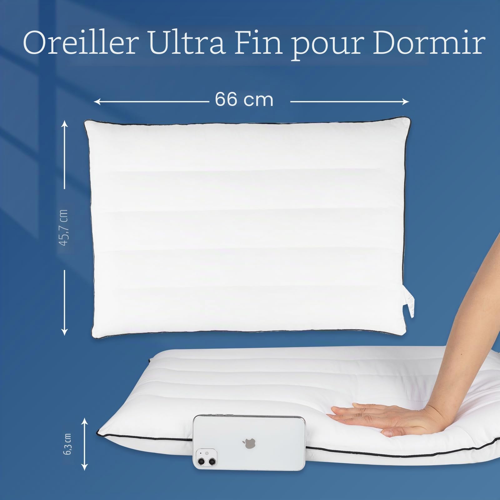 MINUPWELL Lot de 2 oreillers Ultra Fins, oreillers Plats pour Dormir, Mince avec Soutien de Hauteur 7D de 6,3 cm, oreillers de lit Fins pour Les dormeurs sur Le Ventre, Oreiller Discret Taille