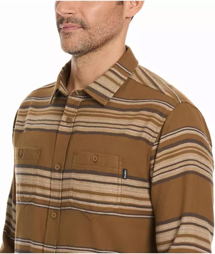 Hurley Brushed Long Sleeve Flannel (Bronzed Stripes, XX-Large)