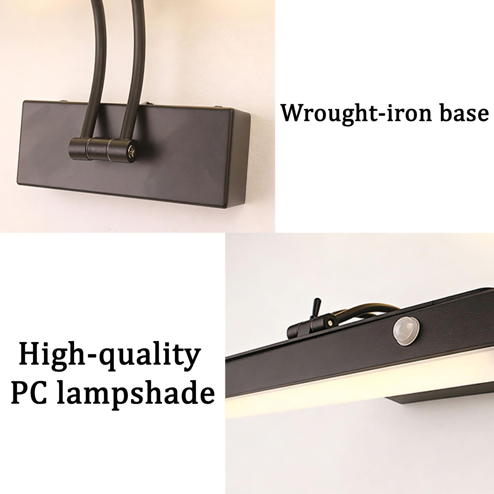 LED Lampada a Specchio Bagno Ricaricabile Applique da Parete con Sensore di Movimento 180° Girevole Iluminazioni per Pareti con Interruttore Soggiorno Camera da Letto (Nero Luce Bianca,30cm)
