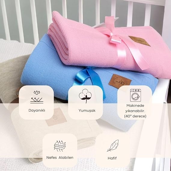 Lttle Dedi Dua Yumuşak Örme Bebek Battaniyesi, Oeko-Tex 100 Sertifikalı - Hipoalerjenik ve Isı Düzenleyici - Lüks Konfor, Nefes Alabilen Yapılı Çocuk Örtüsü, Mavi 80X100 cm