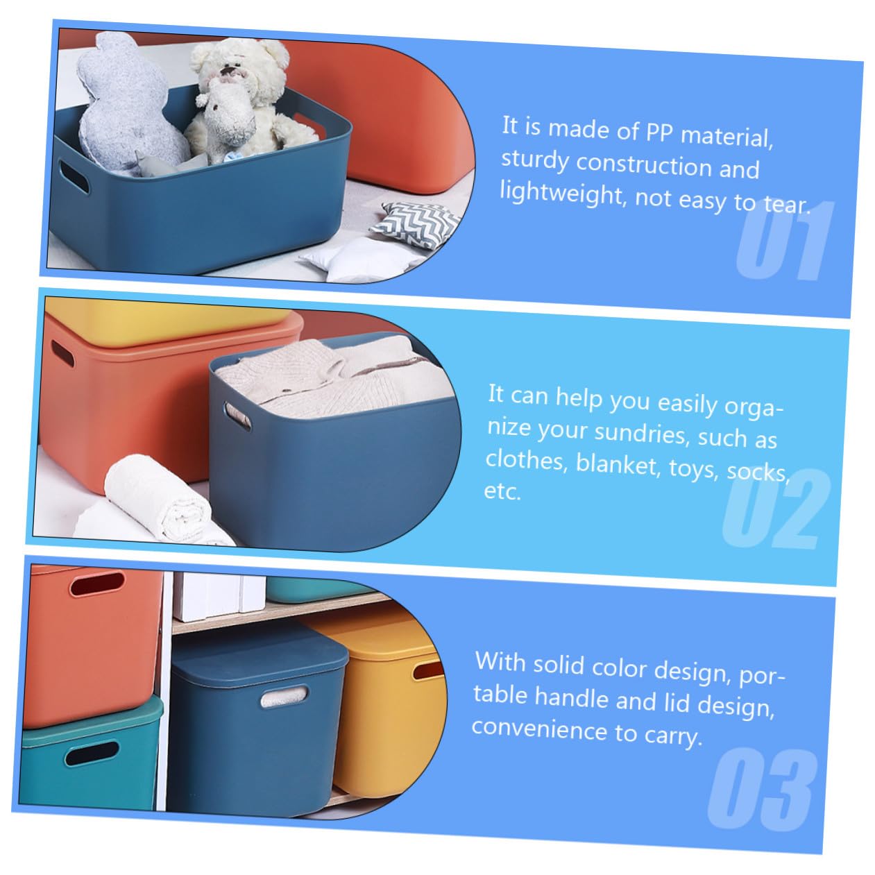 ERINGOGO Contenitori Impilabili con Coperchio per Stoccaggio Plastica PP Organizer Rettangolare per Cosmetici Abbigliamento e Giocattoli per Armadio e Camera