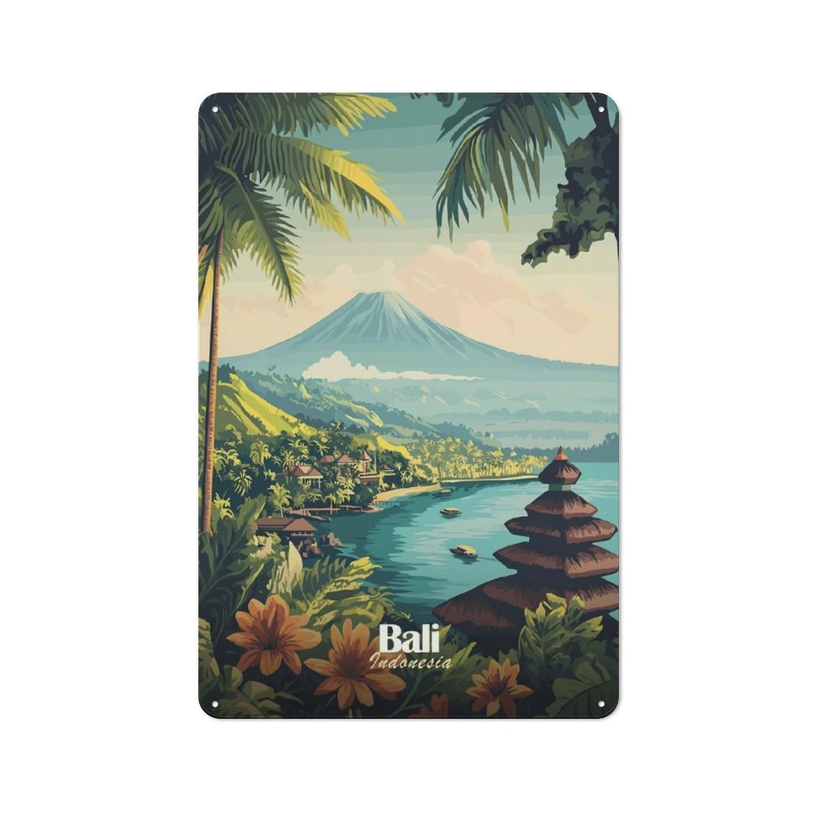 Junmoney Style-5 Cottage Style Bali Indonesia Travel (2) Decorative Tin Sign 30X20cm, Rustic Kitchen Decor For Kitchen, Cottage, Porch Or Garden Room