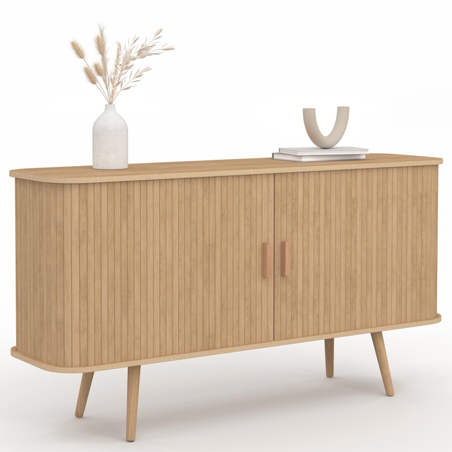 IDMarket - Buffet 140 cm Romie 2 Portes coulissantes Latte tasseau Bois Coloris chêne