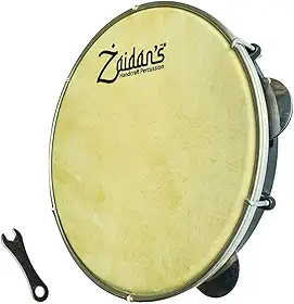 Zaidan’s Pandeiro 10' Pele de Couro Caprino – Corpo ABS Preto, 5 Pares de Platinelas, Chave de Afinação – Timbre Encorpado para Samba, Pagode e Ensaios