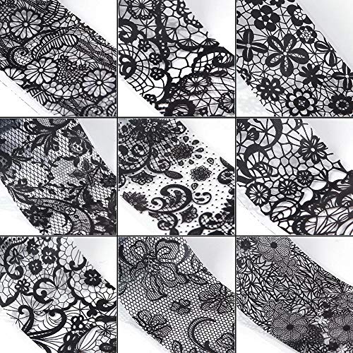 10Rolls Retro Holographic Nail Foil Transfer Stickers Black Lace Laser Foils Nail Art Supplies Starry Paper Designs For Acrylic Decorations Women Diy Nail Arts Manicure Wraps Charms.. #TOP2