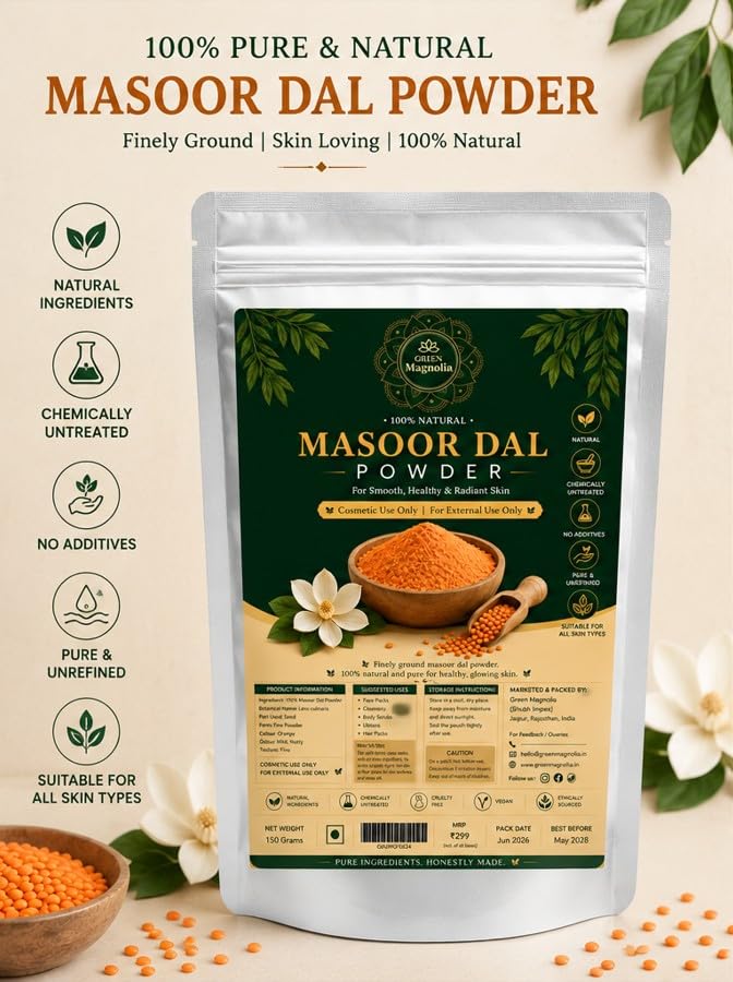 Image of Masoor Dal Powder for Face & Skin Pure & Natural Red Lentil Powder No Chemicals No Artificial Color Ideal For Skin Cleansing Exfoliation & Tan Removal (150gm)