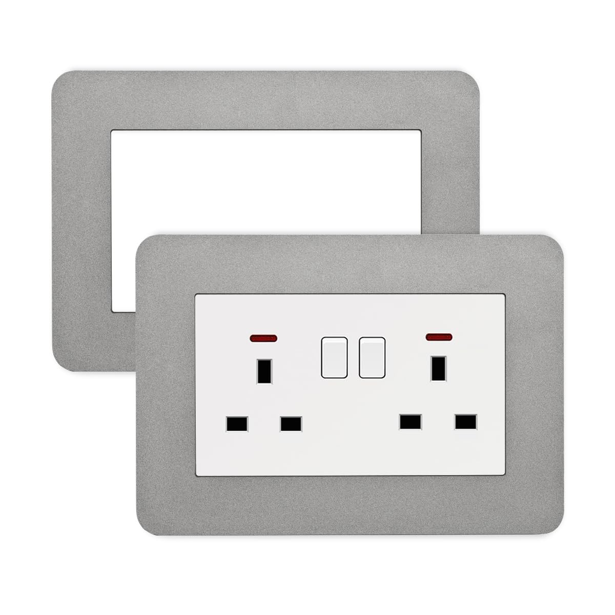 SHSMPXOY 2PCS Double Light Switch Sticker Surround Silve Light Switch Cover Plates Surround Light Switch Cover Protector Wall Socket Stickers for Home Decoration (Grey, 14.6cm*8.6cm)