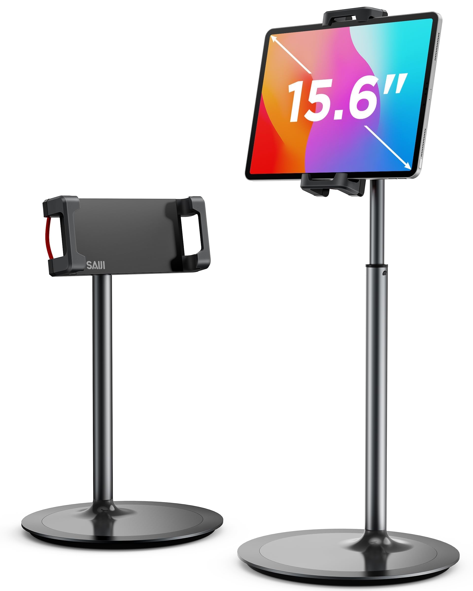 SAIJI Soporte para Tableta, Soporte Ajustable para teléfono, rotación de 360 Grados, Soporte de Escritorio de aleación de Aluminio para teléfono de Pantalla de 4.7 a 12.9 Pulgadas (Negro)