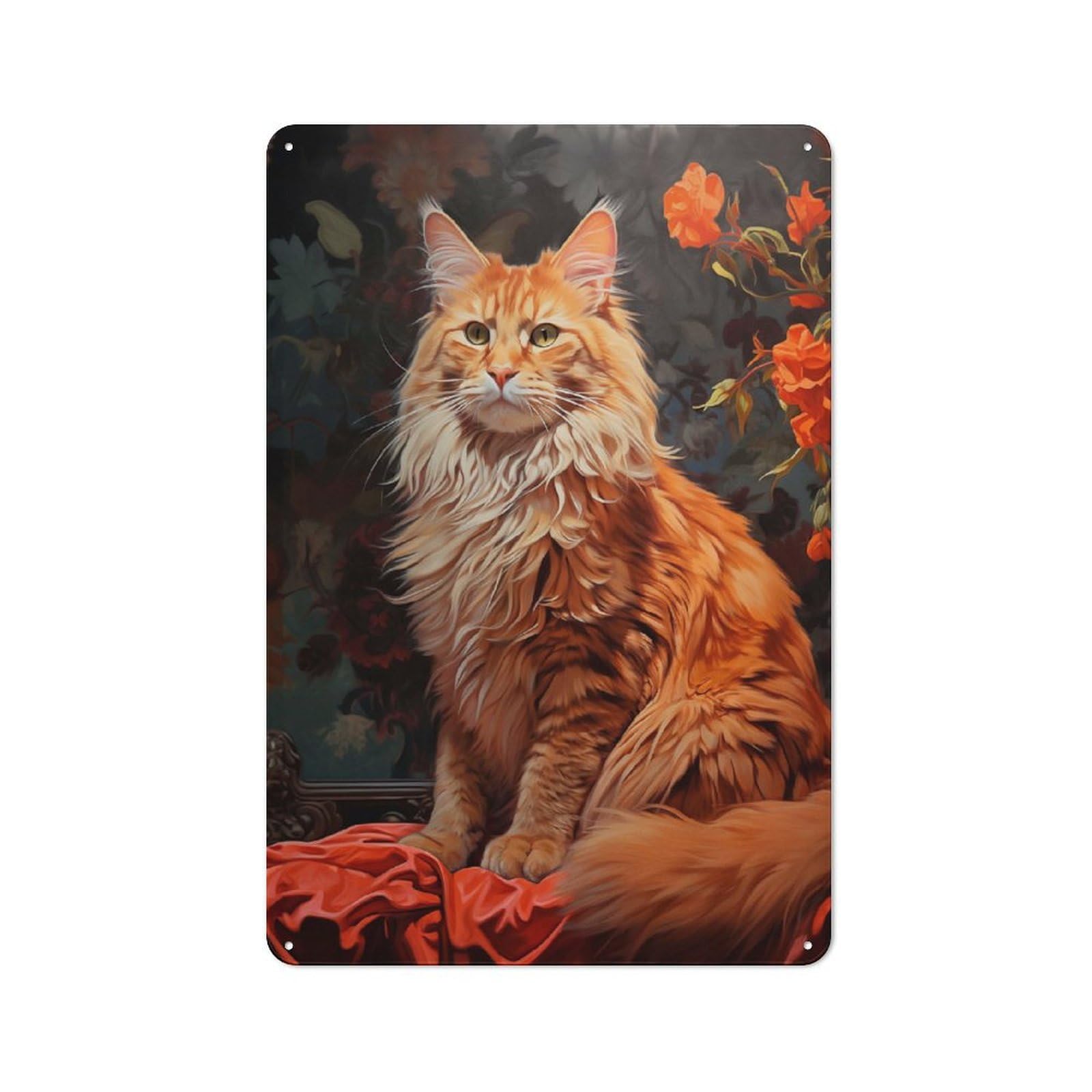 Junmoney Style-6 Vintage Tin Sign 30X20cm With Red Tabby Maine Coon Cat For Garage Or Workshop, For Metal Sign Collectors, For Cafés, Pubs And Restaurants