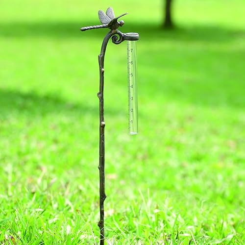 Estaca de jardín de libélula de manómetro de lluvia - SPI Home - Calibre de aluminio para precipitaciones