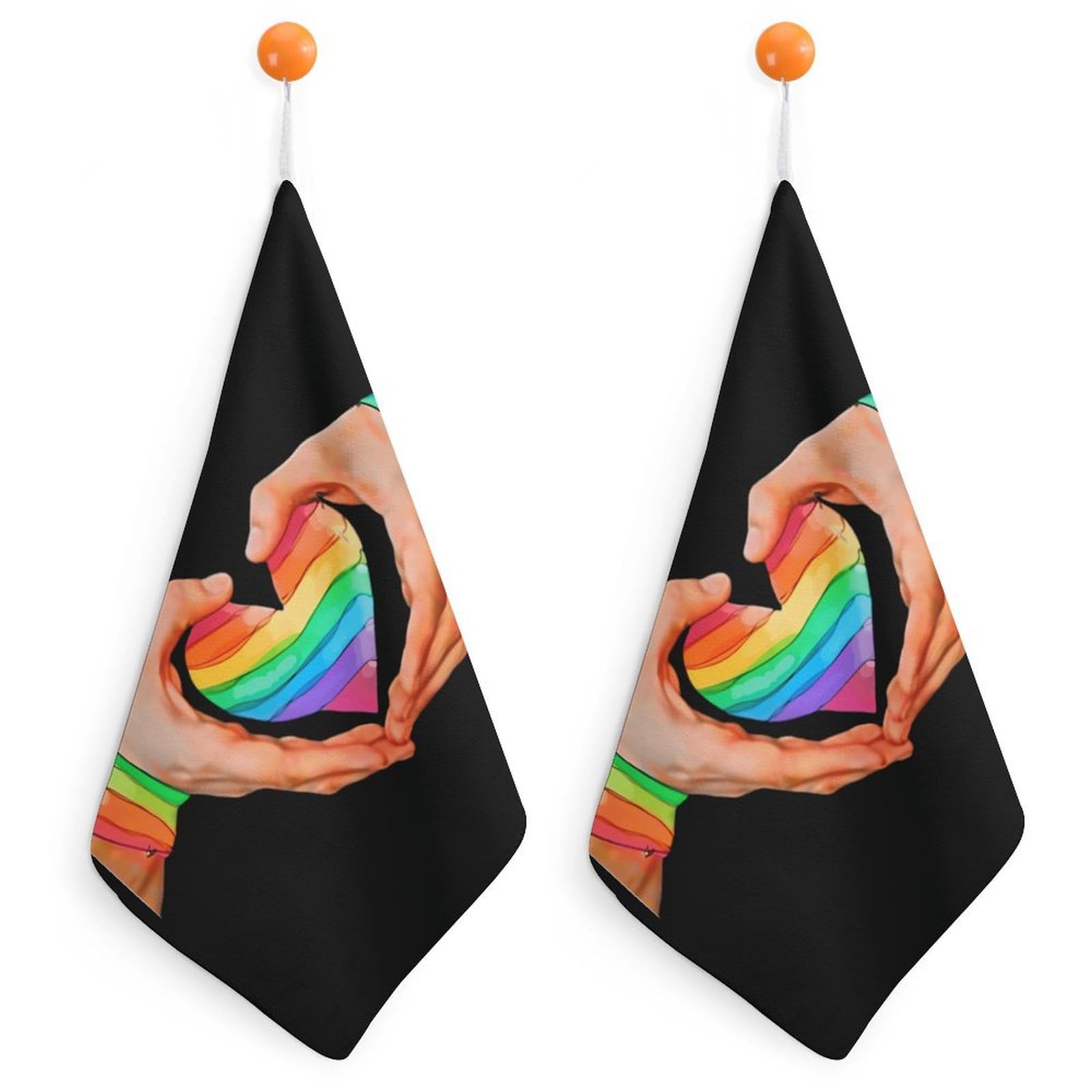 TXFBTRFSA Rainbow Flag Heart LGBT Pridees Hand Towels with Hanging Loop Kitchen Towel Handkerchiefs Cleaning Cloths