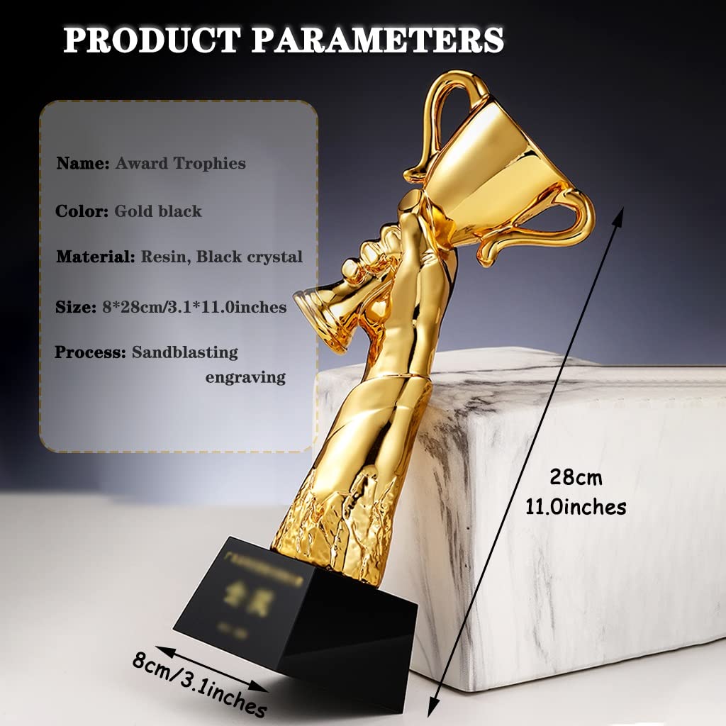 Trofeo Lindas Copas De Trofeo De Grabado 3D, Trofeo De Gloria De Resina Creativa, Premio Campeón De Ventas, Copa De Premios Chapada En Oro, Paquete De Regalo (Color : Gold Black, S : 8 * 28cm)