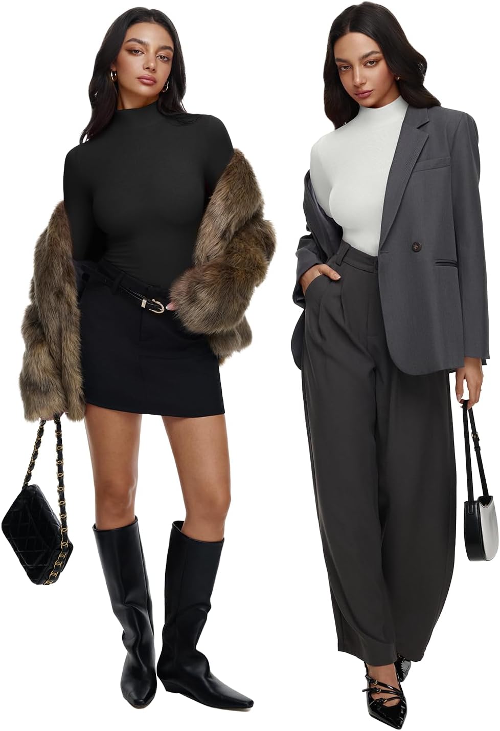 REORIA Women’s Turtleneck Tops Slim Basic Mock Neck Long Sleeve Shirts 2025 Fall Winter Layering Outfits - Image 5