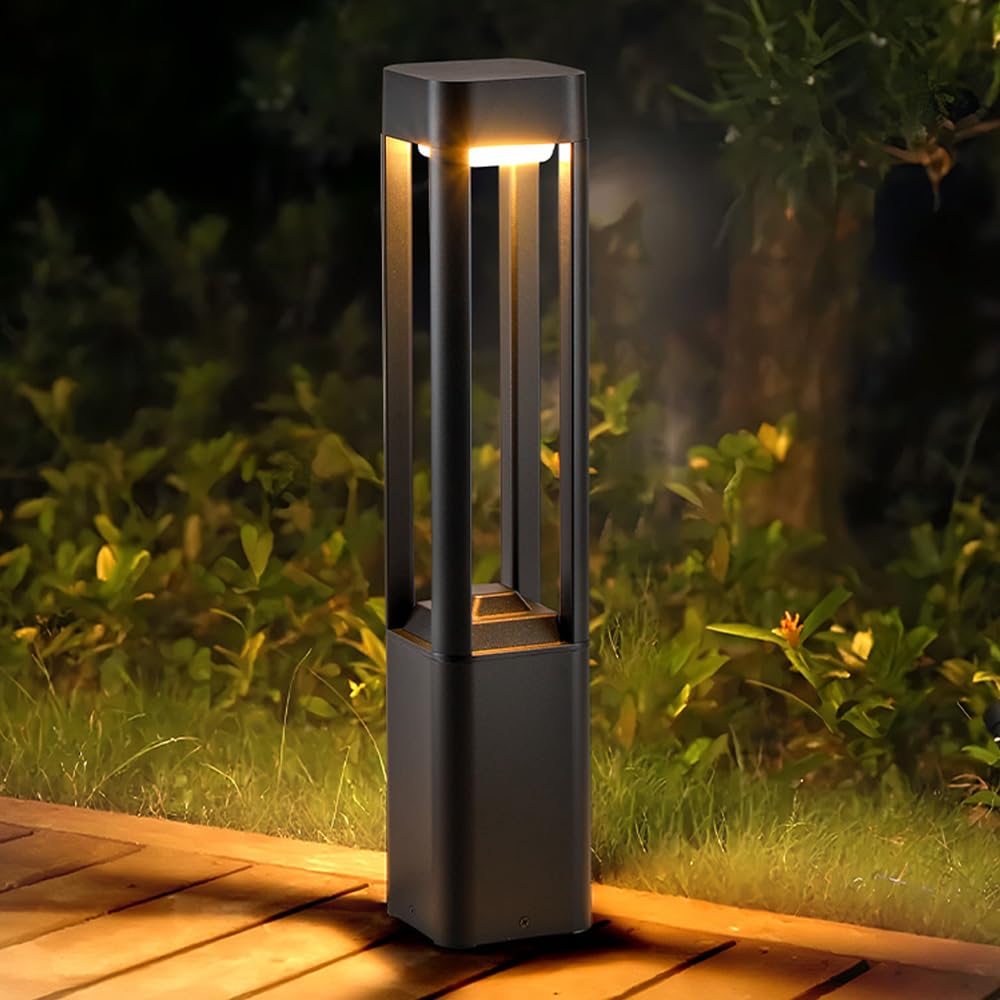 HELCEKOU Modern Landscape Path Light Black Aluminum Housing Pathway Square LED Bollard IP65 Waterproof for Garden Courtyard Garage Walkway Lights