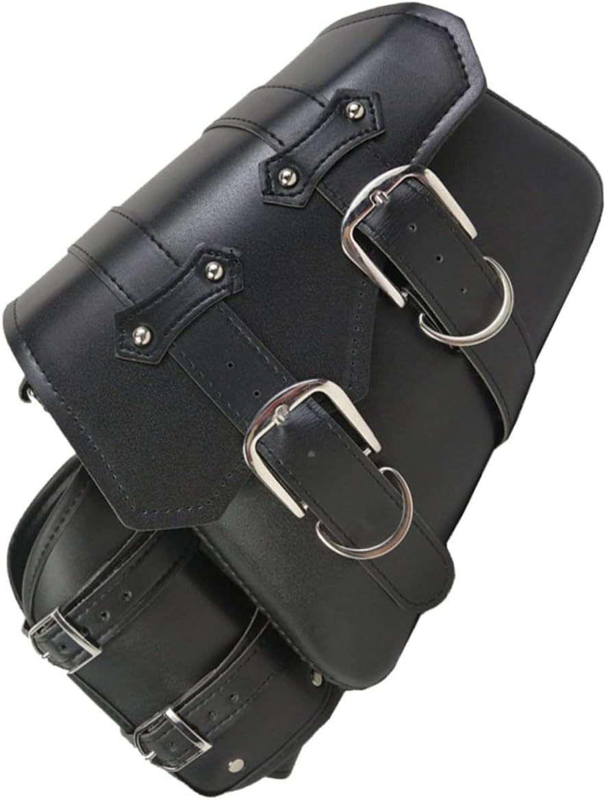 YARNOW Motorcycle Side Bag Pu Leather Saddle Tail Pouch for Outdoor Cycling Lightweight Storage Container Buckle Strap for Mountain and Road Black Right Side