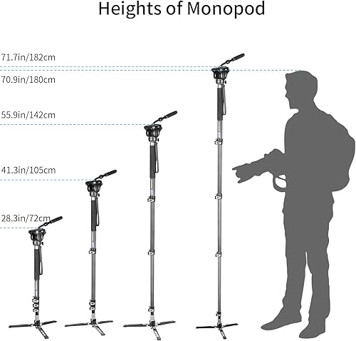 Miniatura 5 de VM70CK - Kit de monopie de fibra de carbono - VM70CK Cabeza de fluido hidráulico profesional, monopod extraíble multifuncional trípode de viaje