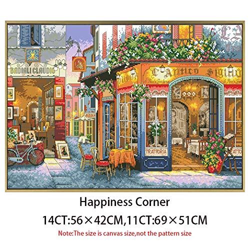 YGLONG Kit De Punto De Cruz Felicidad patrón de Esquina Kits de Punto de Cruz Tejido de Tela Impresa Bordado de Bordado Conjunto 11CT 14CT DIY Crafts Decoración del hogar