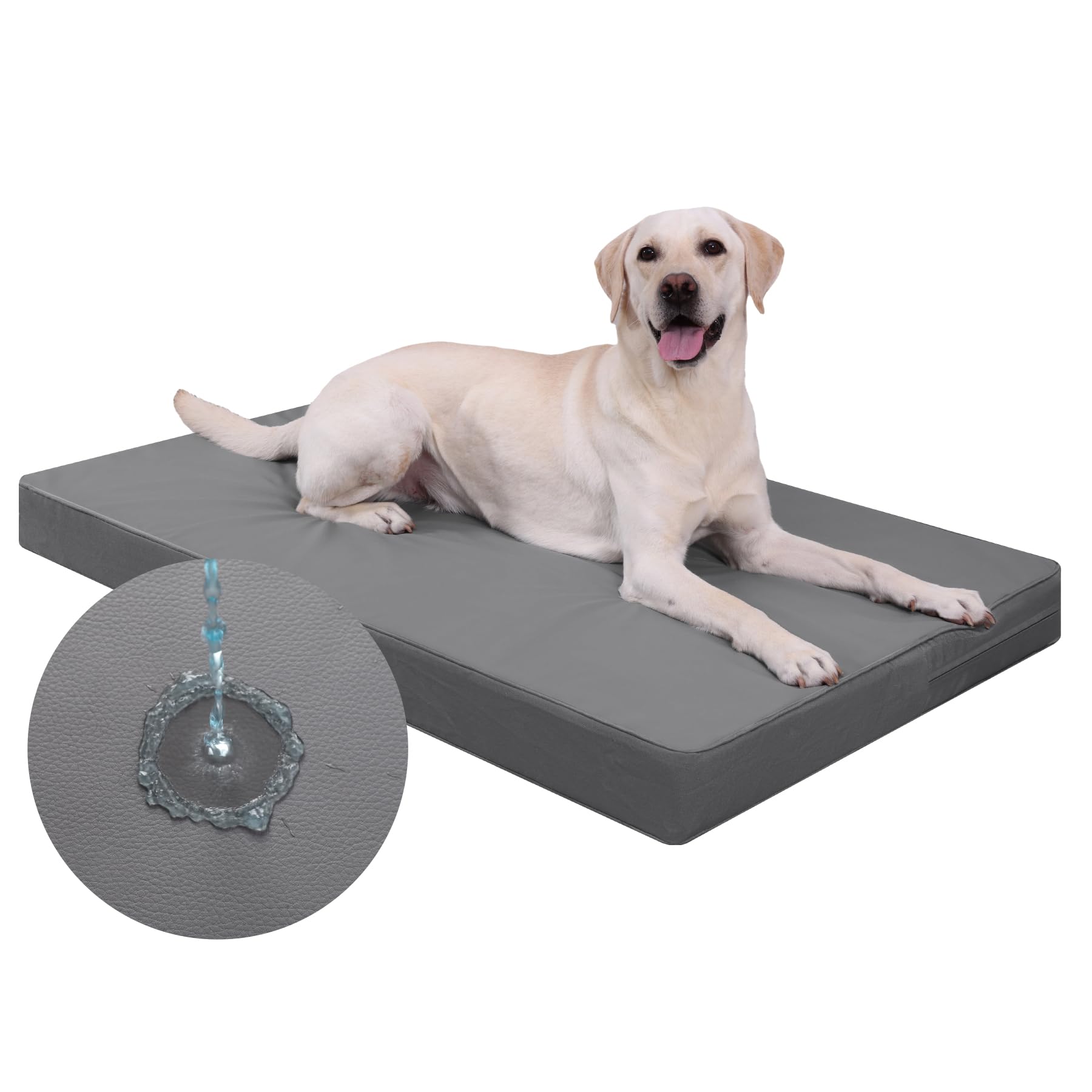 Favodormir Impermeabile Cuccia Cane Interno ed Esterno,Ortopedica Cuscino Cane in Ecopelle,Sfoderabile e Lavabile,Materassino per Cani Taglia Grande e Media, Letto per Cani,Grigio,88x55x7cm