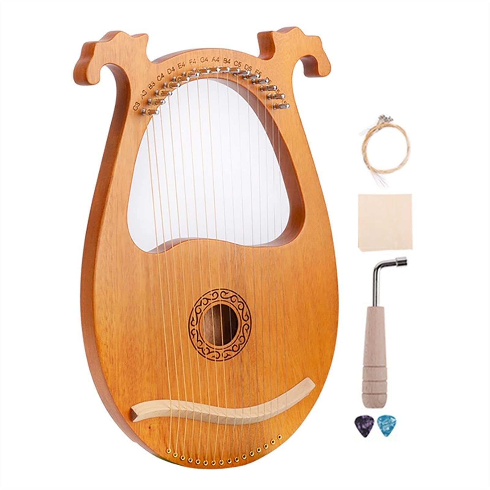 TSTS Lyre Instrument 16 String Lyre Harp Mahagoni Lyre Harfe Mit Tuning-Schraubenschlüssel Für Kinder Und Erwachsene BBeginner Music Liebhaber