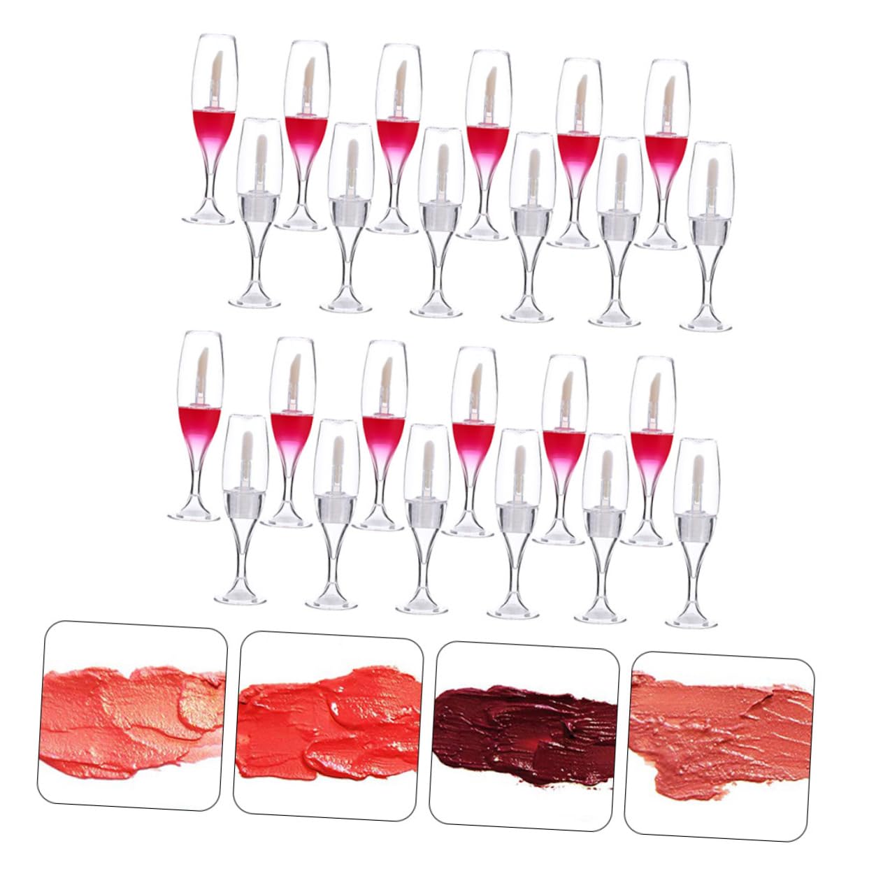 Mikinona Tubos Vacíos Para Brillo De Labios Forma De Copa De Vino Recargables Plástico Duradero Kit Para Diy Y Viaje Envases Transparentes Y Rojos Para Tintes Y 24 Piezas*3