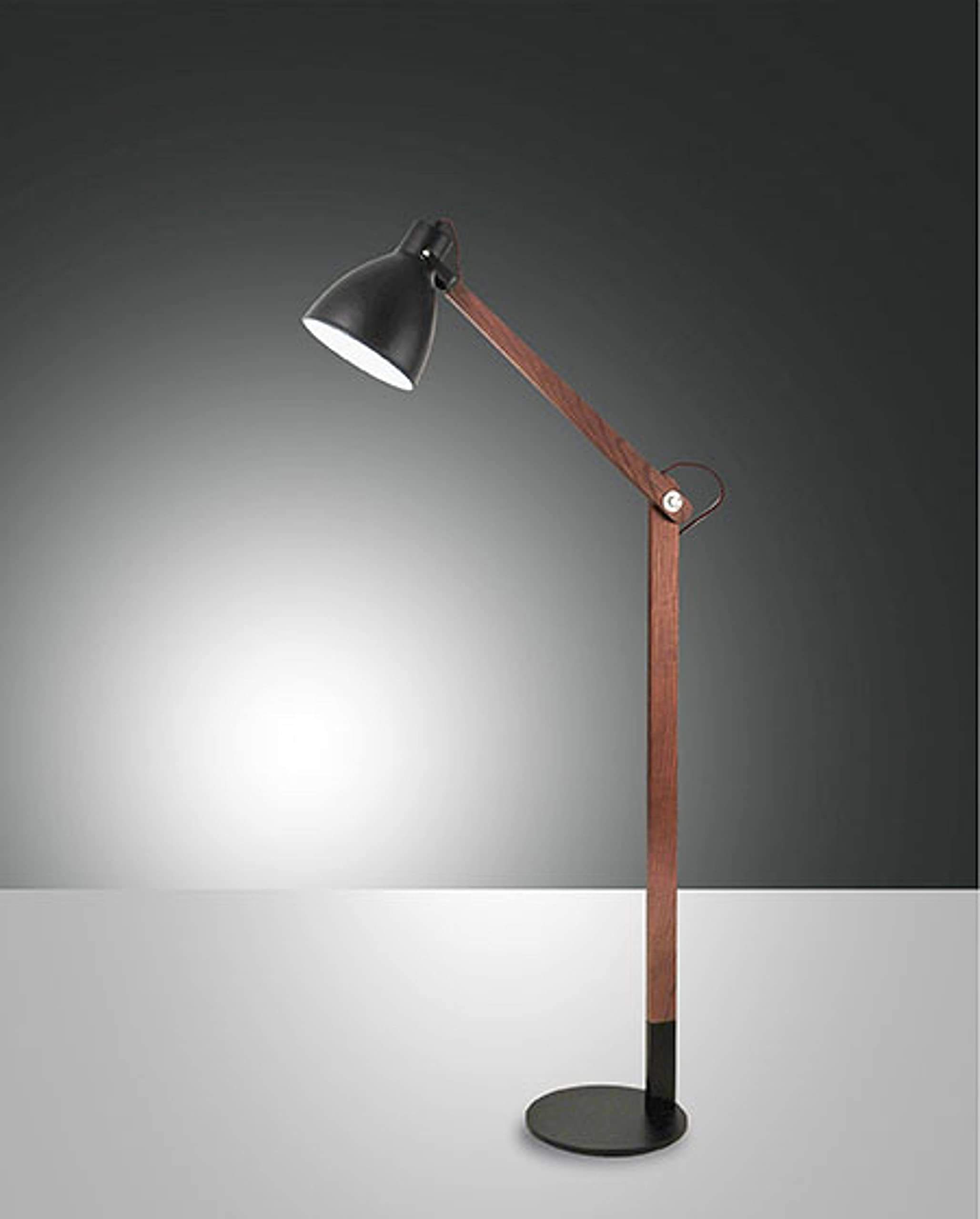 Fabas Luce Black Sveva Task Floor Lamp /Walnut Glass, E27