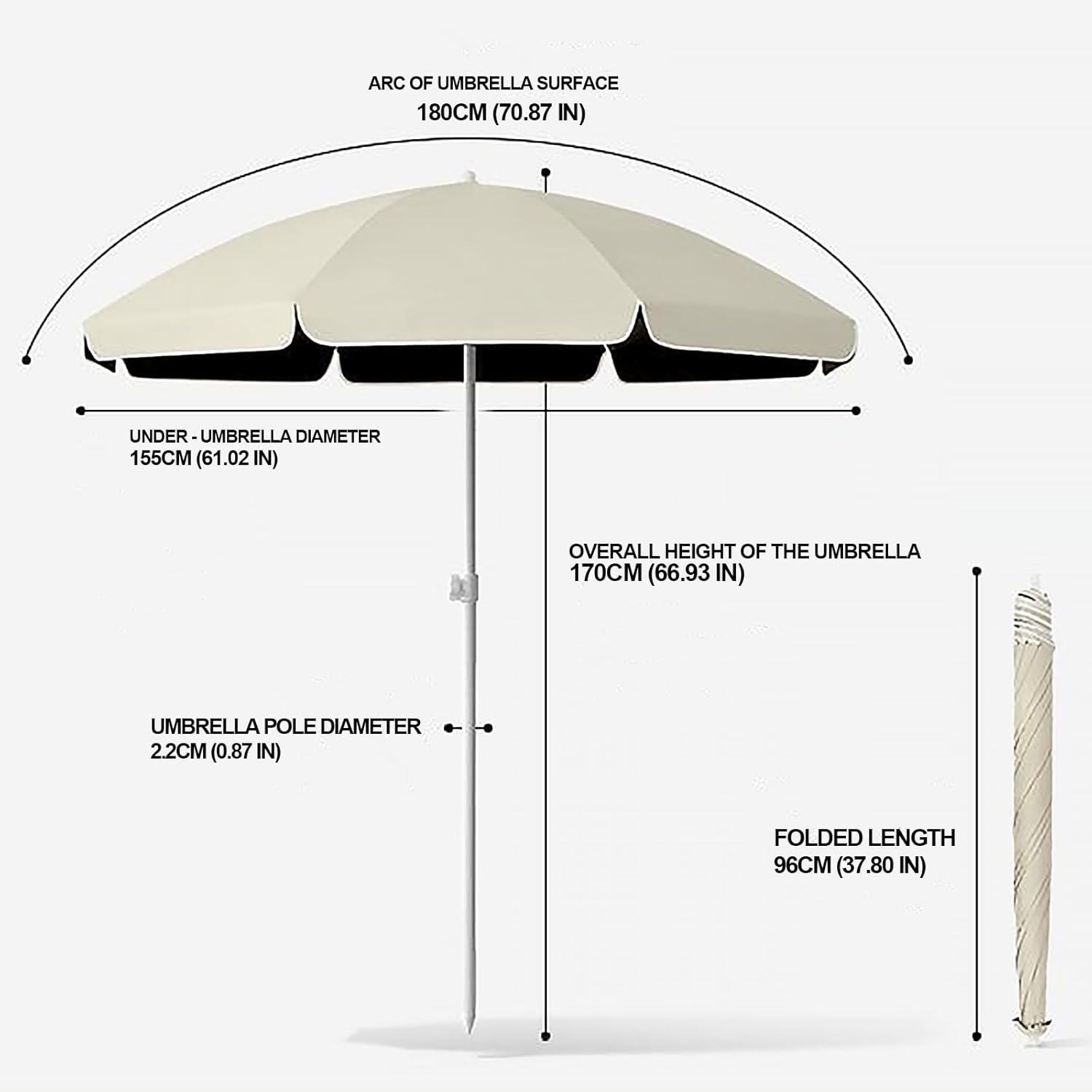 MILIMOLI 5FT Portable Beach Umbrella with UPF50+ UV Protection & Carry Bag - Seaside Sun Shelter for Beach, Patio, Yard, Pool, Camping & Court Matches