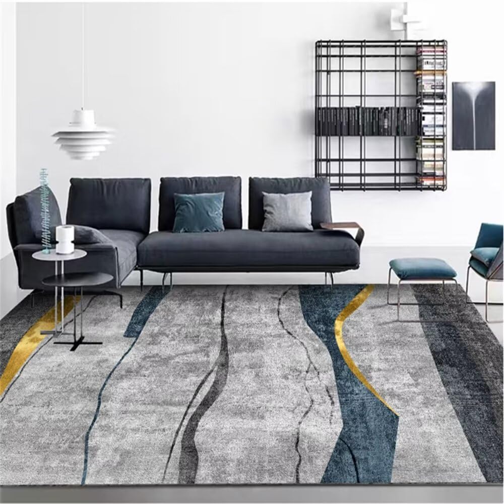 Tapis de chambre lavable gris-bleu pour un salon moderne