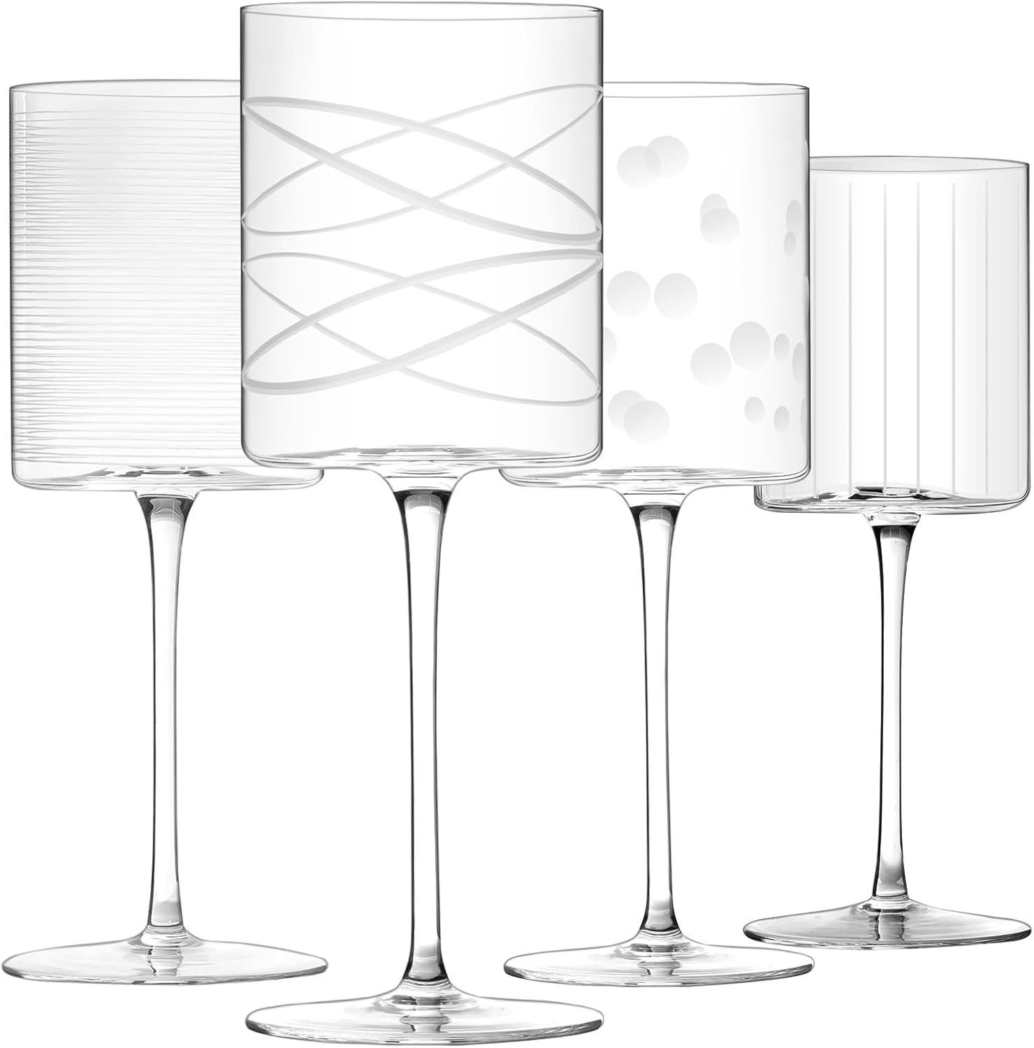 Wine Glasses Set of 4-16oz Cylindrical Red White Wine Glass, Made from Lead-Free Premium Crystal, Great Gift for Wedding, Anniversary, Christmas, Birthday, 9’’ Tall, etched